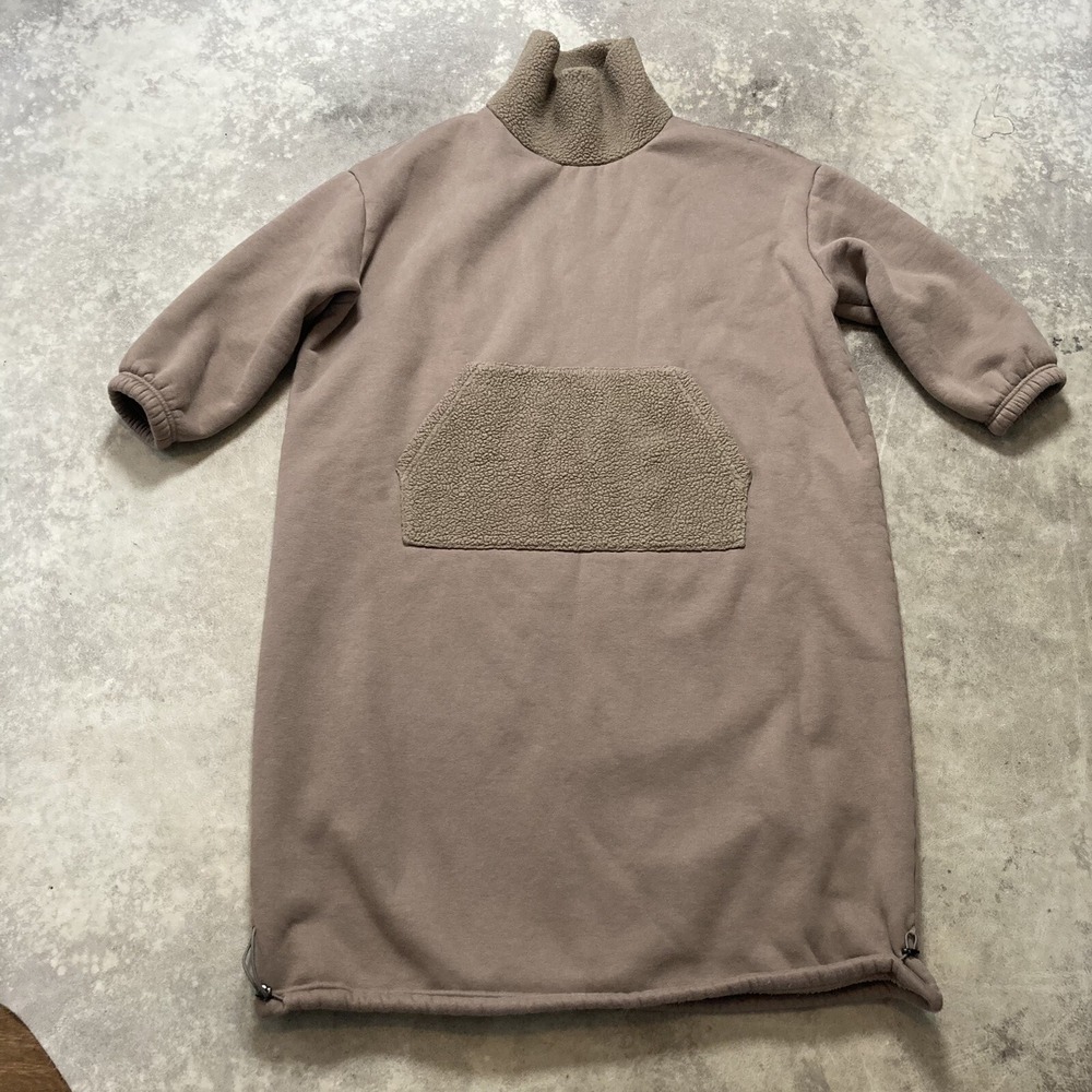Nap Dress Womens Medium Oversized Fleece Lounge Dress Taupe Cozy Midi